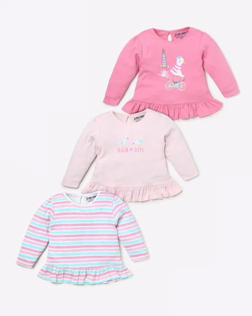 Pack of 3 Printed Peplum T-shirts