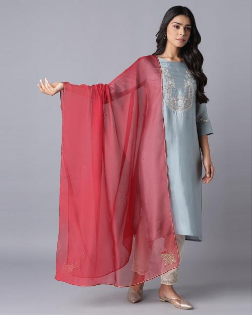Sheer Dupatta with Embroidery