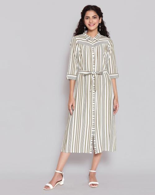 Striped Button-Down Shirt Dress