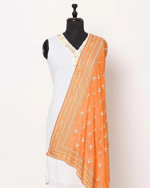 Floral Print Dupatta with Contrast Border