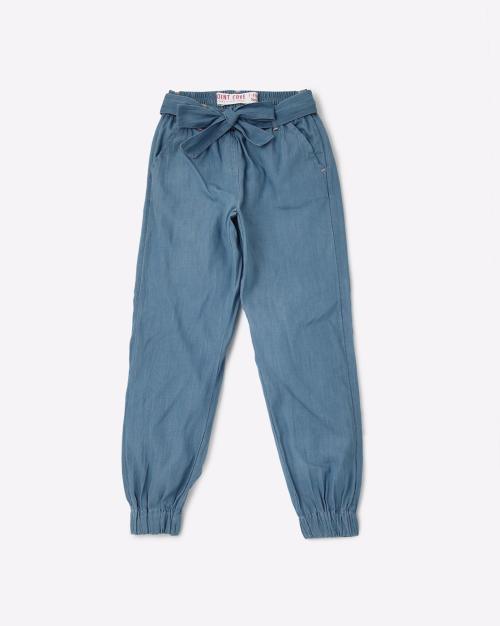 Washed Jogger Pants with Fabric Belt
