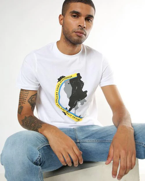 Regular Fit Paint Splatter Print Crew-Neck T-Shirt