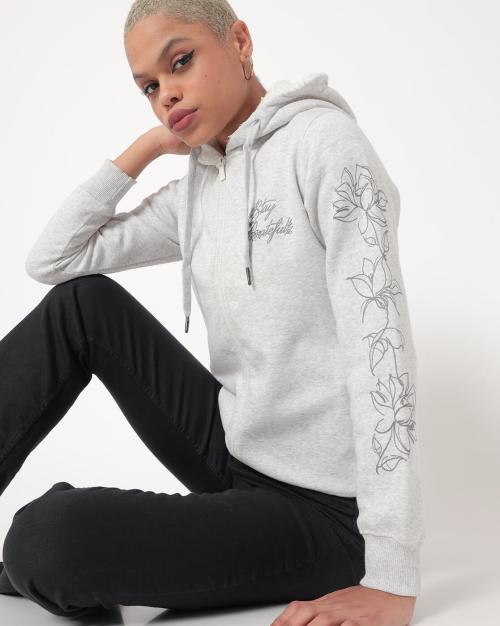 Floral Print Zip-Front Hoodie