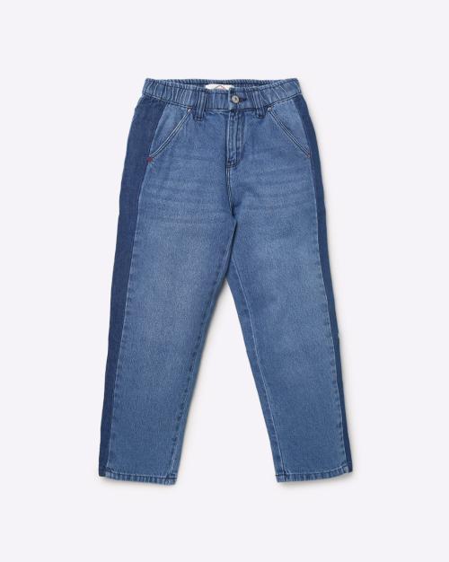 Mid-Wash Relaxed Fit Jeans with Contrast Side Panels