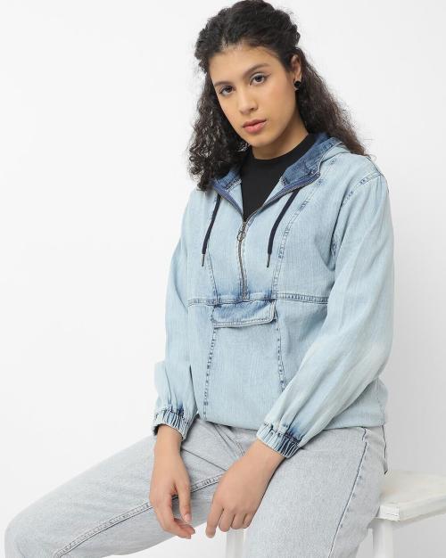 Zip-Front Denim Hooded Jacket