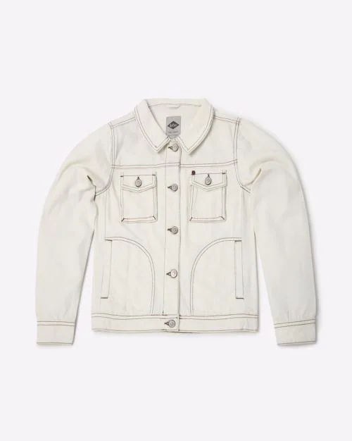 Panelled Biker Jacket with Buttoned Flap Pockets