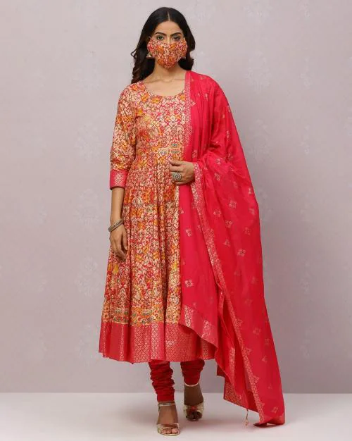 Fuchsia Cotton Anarkali Kurta Churidar Kurta suit set