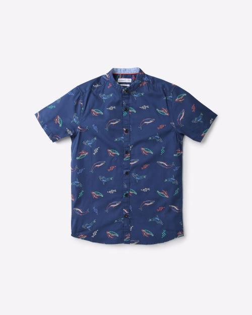 Printed Mandarin Collar Shirt