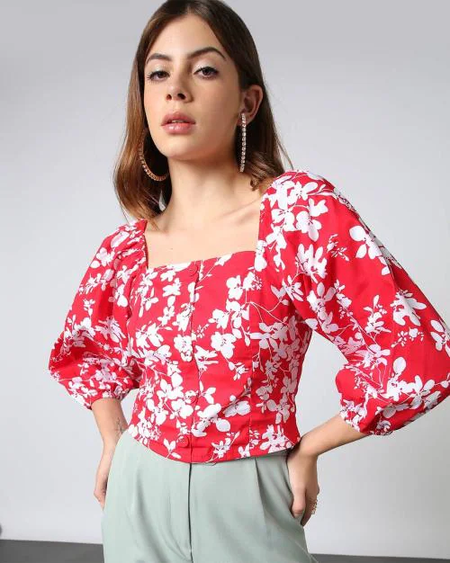Women Floral Print Square-Neck Top