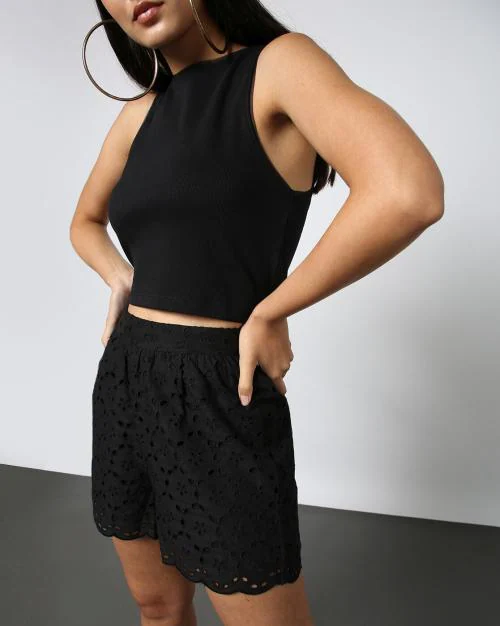 Women Schiffli Embroidered Shorts