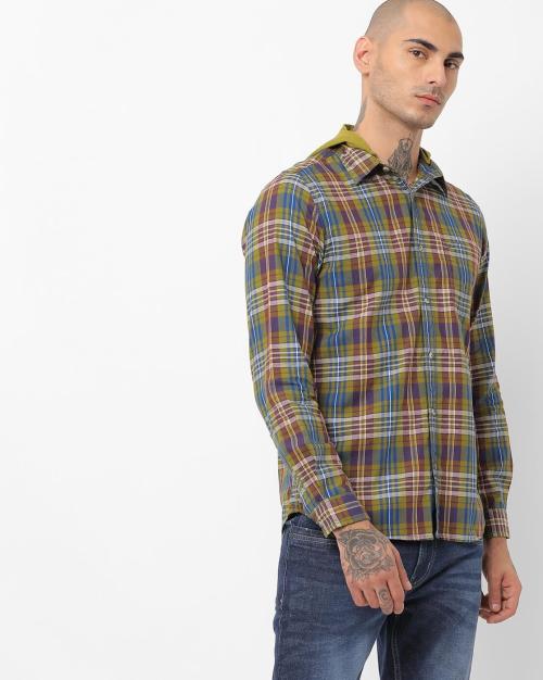 Checked Shirt with Contrast Hood