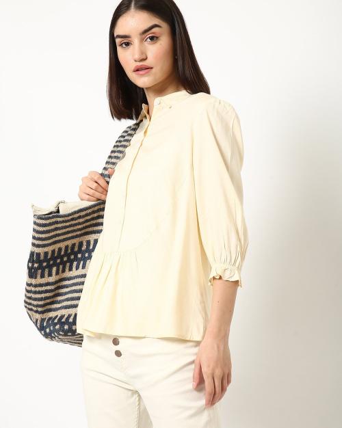 Peplum Shirt with Puff Sleeves