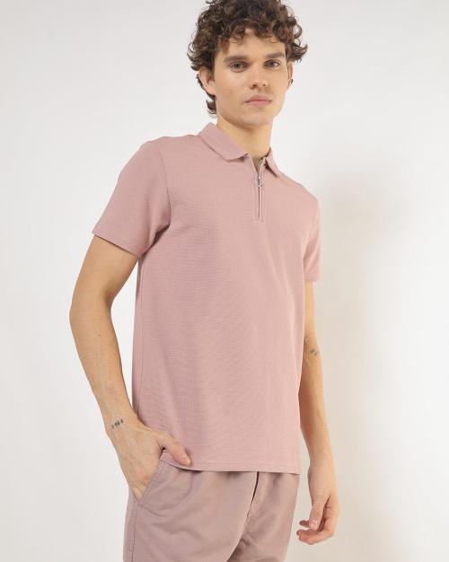 Structured-Knit Half-Zip Polo T-Shirt