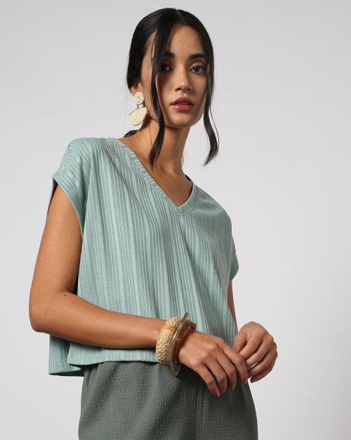 Women Ribbed V-Neck Top