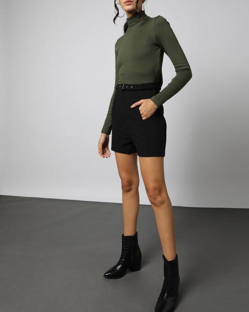 Women High-Rise Shorts with Belt