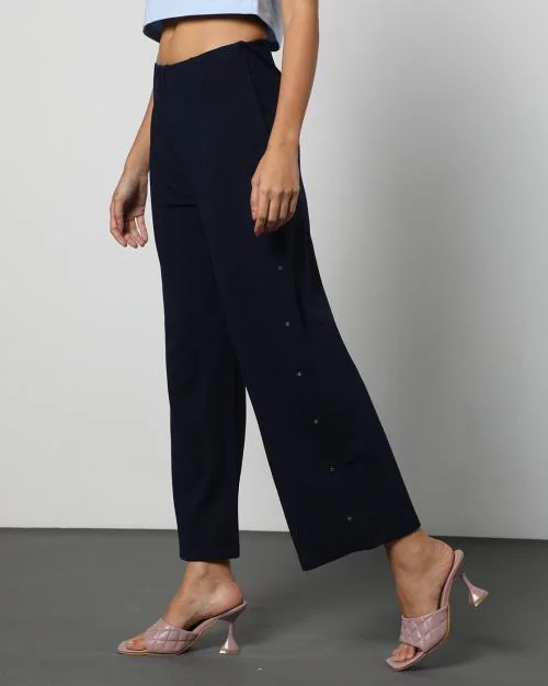 Women Wide-Leg Flat-Front Trousers