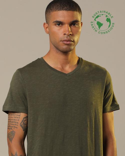 Regular Fit Heathered Organic Cotton V-neck T-Shirt