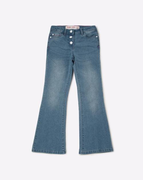 Lightly Washed Button-Down Bell Bottom Jeans