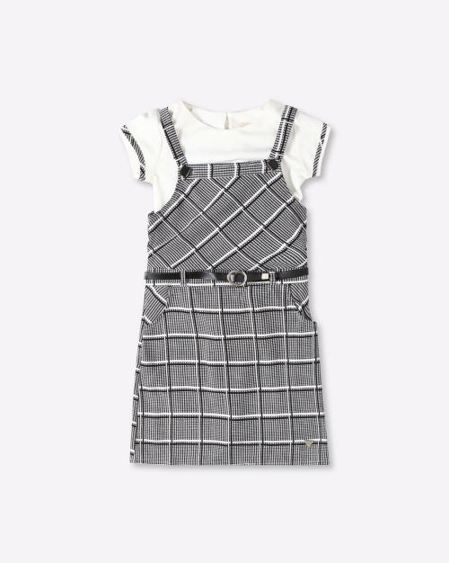 Checked Pinafore Dress with T-shirt