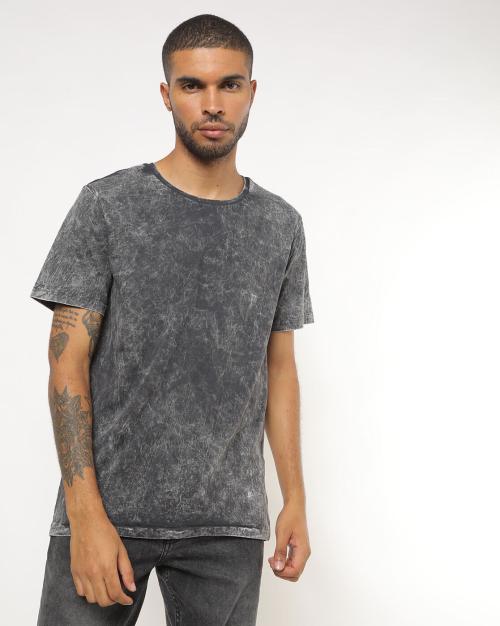 Regular Fit Acid Wash Round-Neck T-Shirt