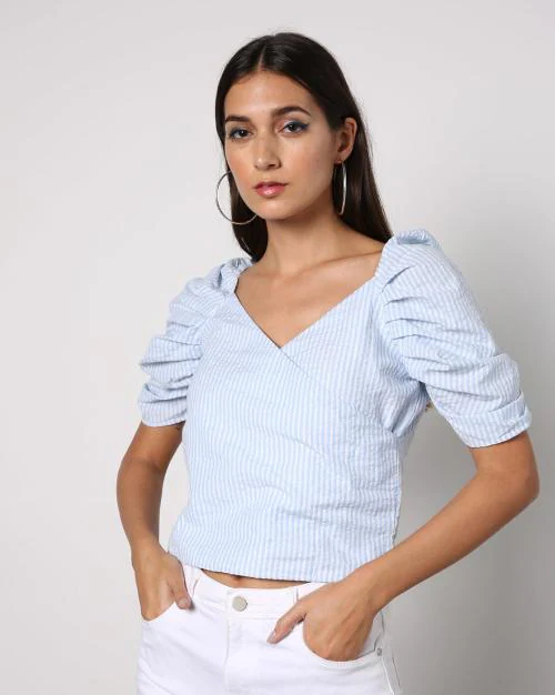 Women Striped Wrap Top