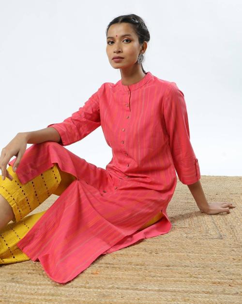Buy Striped Kurta with Mandarin Collar Online at Best Prices in India