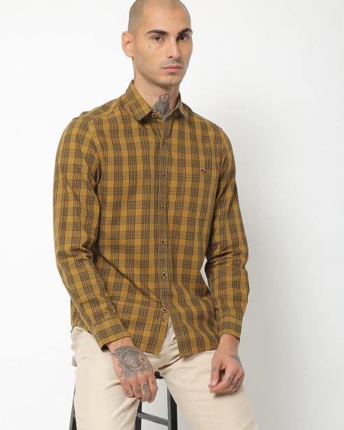 Checked Slim Fit Shirt with Buttoned Pocket