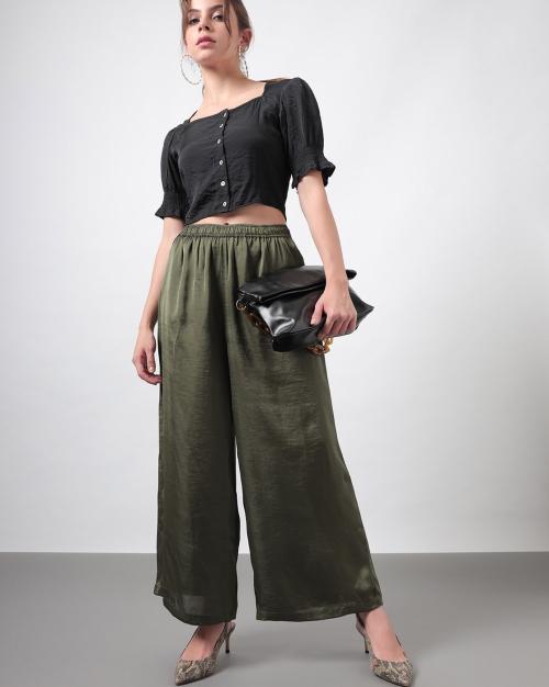 Women Elasticated Waistband Pants with Back Patch Pocket