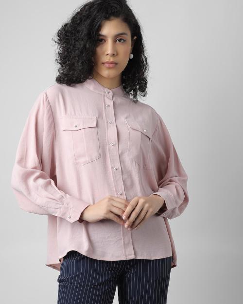 Women Shirt with Band Collar