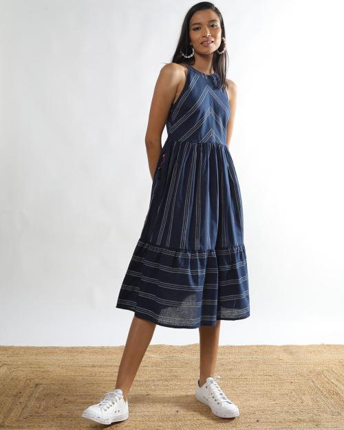 Women Striped Halter-Neck A-Line Dress