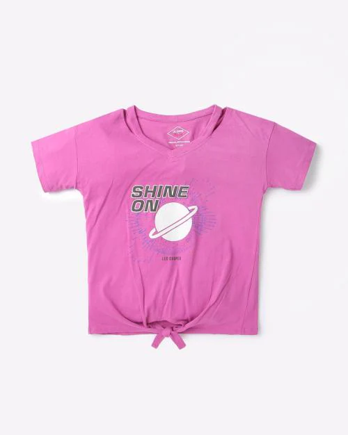 Graphic Print T-shirt with Knot Accent