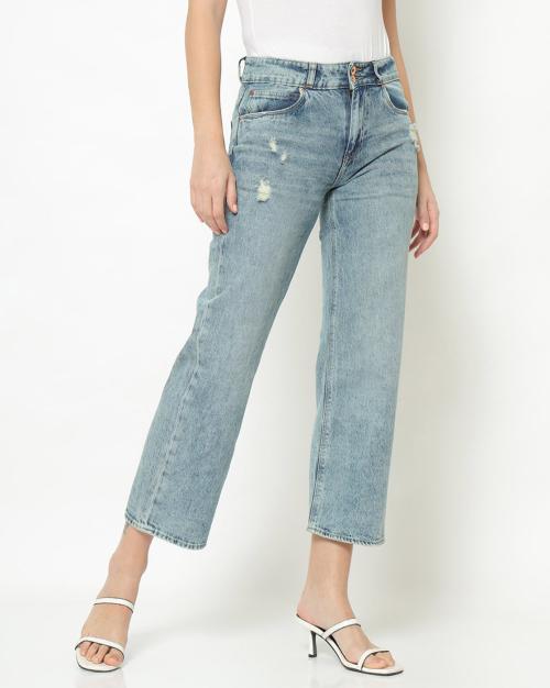 Acid-Wash Distressed Jeans