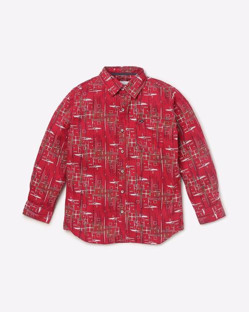 Geometric Print Shirt with Patch Pocket