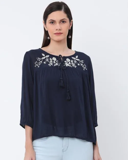 Blouse with Embroidered Yoke
