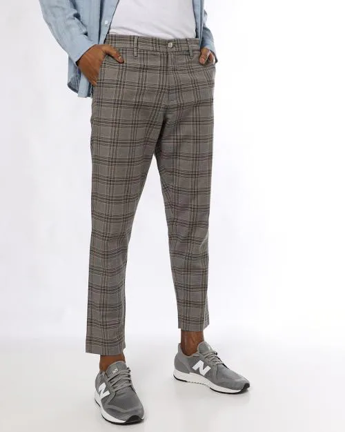 Buy Checked Slim Fit FlatFront Trousers Online at Best Prices in India