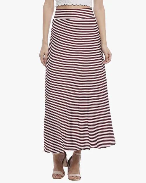 Striped A-line Midi Skirt