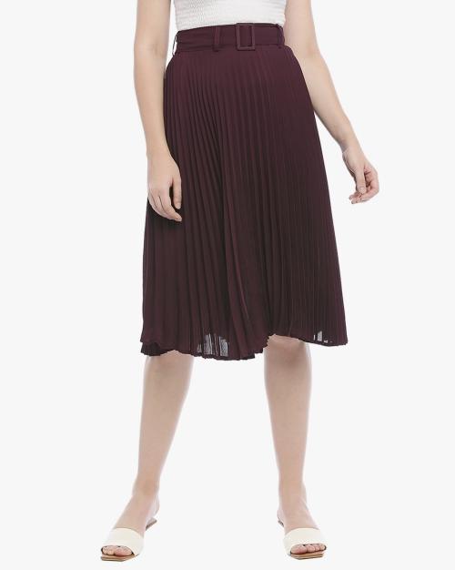 Pleated Flared Skirt with Belt