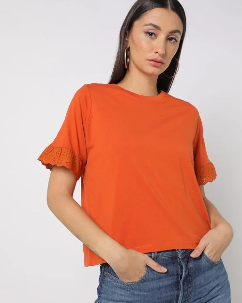 Round-Neck T-shirt with Frill