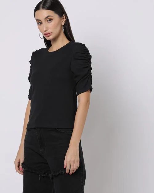 Top with Ruched Sleeves