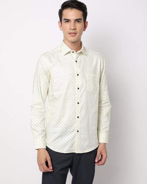 Micro Print Shirt with Patch Pocket