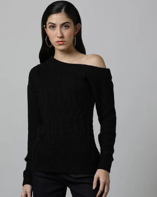 Women Cable-Knit Off-Shoulder Jumper