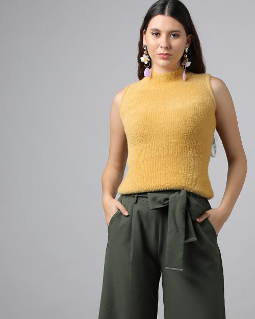 Women Sleeveless High-Neck Jumper