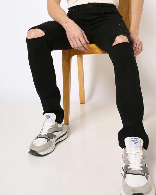 Men Printed Distressed Slim Fit Jeans