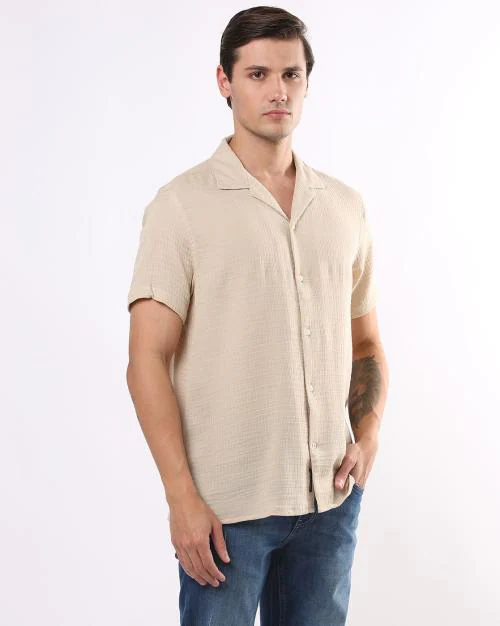 Cotton Shirt with Lapel Collar