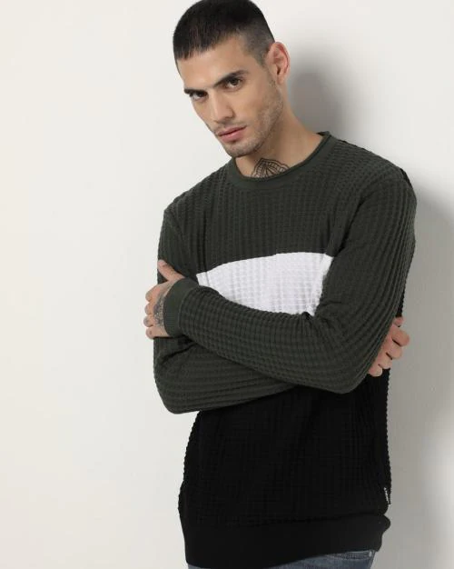 Colourblock Waffle-Knit Pullover