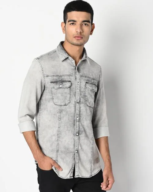 Buy Men Washed Slim Fit Denim Shirt Online at Best Prices in India