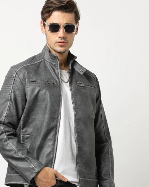 Zip-Front Slim Fit Biker Jacket