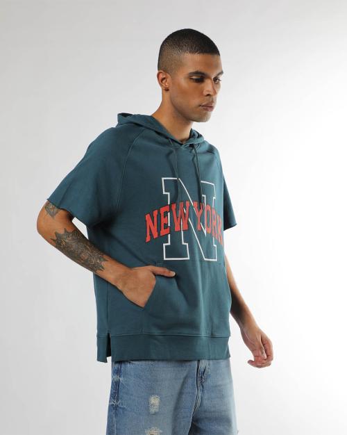 Typographic Print Hoodie with Kangaroo Pocket