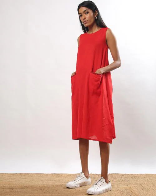 Women Shift Dress with Patch Pockets