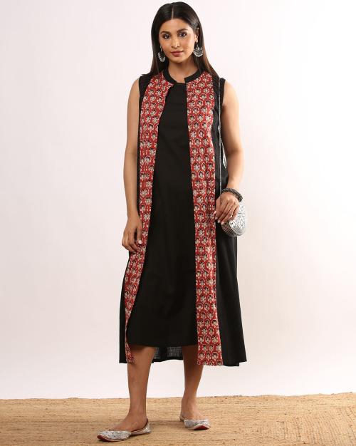 Women Floral Print A-Line Dress with Shrug